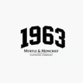 A graphic logo featuring the number '1963' in a bold black varsity-style font with a white outline, above the text 'MYRTLE & MONCRIEF CLOTHING COMPANY' on a solid white background.