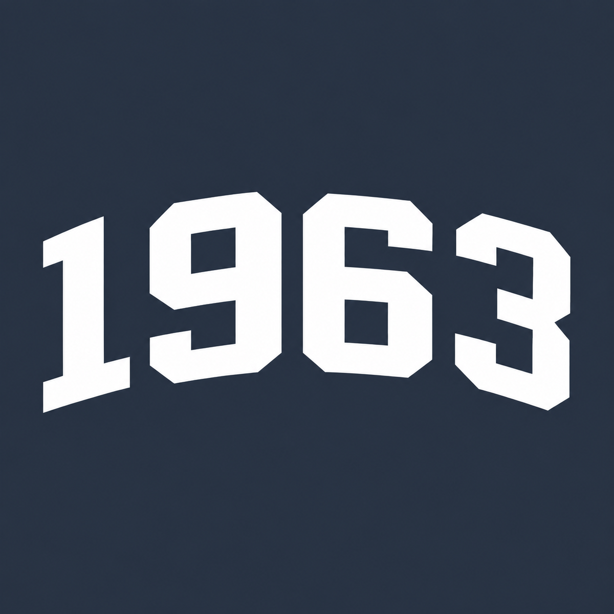White varsity-style '1963' lettering centered on a dark navy background.