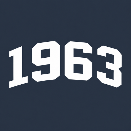 White varsity-style '1963' lettering centered on a dark navy background.
